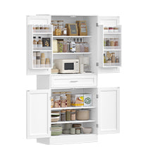 Hzuaneri Buffet Cabinet, Kitchen Cabinet with 6-Tier Door Back Shelf System, Sideboard with 4 Doors and 1 Large Drawer, Modern Style, Kitchen, Living Room, 40 x 80 x 180 cm, White PT21003X