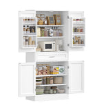 Hzuaneri Buffet Cabinet, Kitchen Cabinet with 6-Tier Door Back Shelf System, Sideboard with 4 Doors and 1 Large Drawer, Modern Style, Kitchen, Living Room, 40 x 80 x 180 cm, White PT21003X