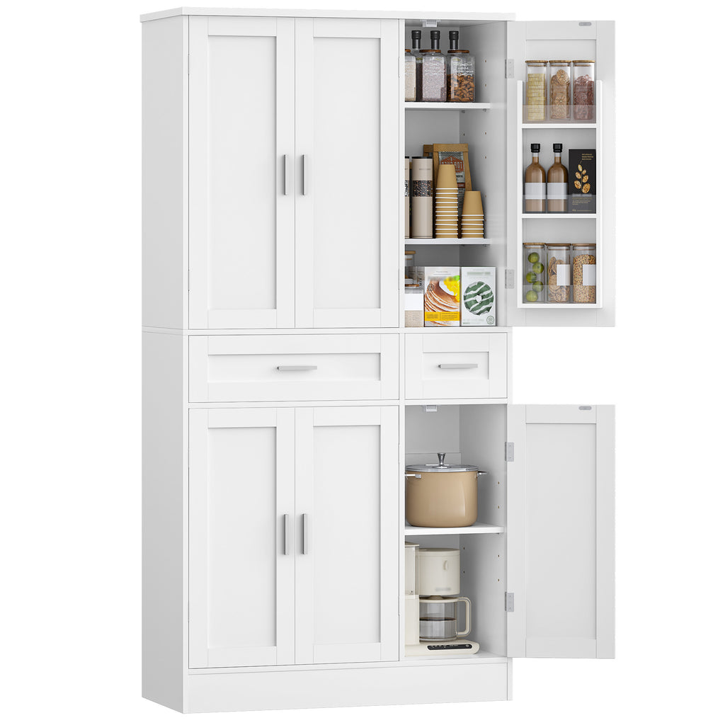 Hzuaneri Buffet Cabinet, Kitchen Cabinet with 9-Tier Door Back Shelf System, Sideboard with 6 Doors and 2 Large Drawers, Modern Style, Kitchen, Living Room, 40 x 92 x 180 cm, White PT30003X