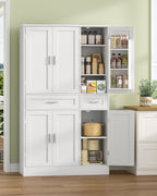 Hzuaneri Buffet Cabinet, Kitchen Cabinet with 9-Tier Door Back Shelf System, Sideboard with 6 Doors and 2 Large Drawers, Modern Style, Kitchen, Living Room, 40 x 92 x 180 cm, White PT30003X