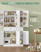 Hzuaneri Buffet Cabinet, Kitchen Cabinet with 9-Tier Door Back Shelf System, Sideboard with 6 Doors and 2 Large Drawers, Modern Style, Kitchen, Living Room, 40 x 92 x 180 cm, White PT30003X