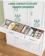 Hzuaneri Buffet Cabinet, Kitchen Cabinet with 9-Tier Door Back Shelf System, Sideboard with 6 Doors and 2 Large Drawers, Modern Style, Kitchen, Living Room, 40 x 92 x 180 cm, White PT30003X