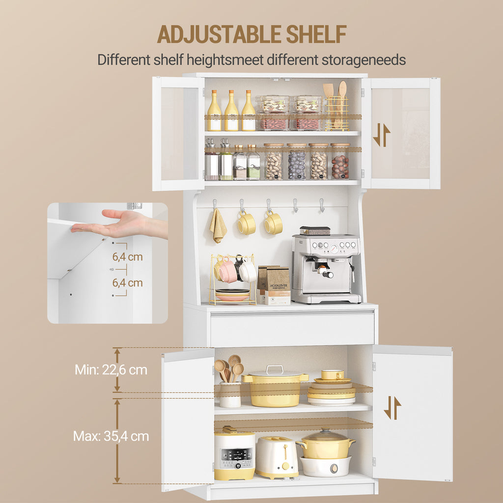 Hzuaneri kitchen cabinet, sideboard, tall cabinet with worktop and 4 storage compartments, kitchen, living room, 40 x 75 x 180 cm, hemp white, PT40003X
