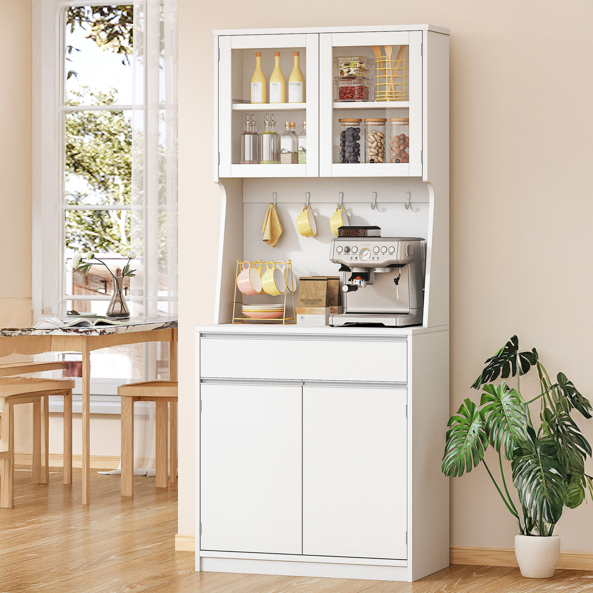 Hzuaneri kitchen cabinet, sideboard, tall cabinet with worktop and 4 storage compartments, kitchen, living room, 40 x 75 x 180 cm, hemp white, PT40003X