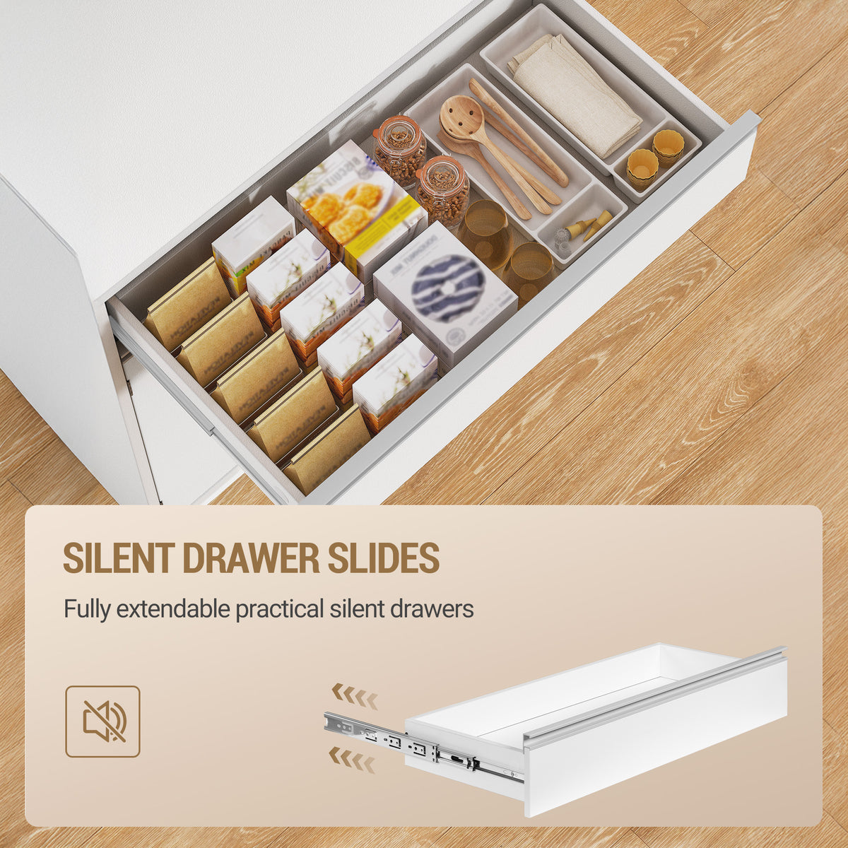 Hzuaneri kitchen cabinet, sideboard, tall cabinet with worktop and 4 storage compartments, kitchen, living room, 40 x 75 x 180 cm, hemp white, PT40003X
