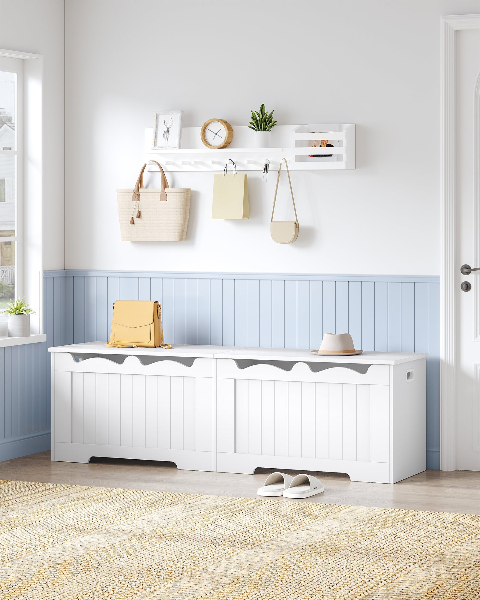 Hzuaneri shoe bench, storage bench with chest, 2 safety hinges, barn style, 40 x 150 x 48 cm, suitable for entryway, hallway and bedroom, white SB01503X