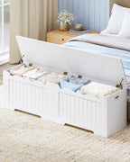Hzuaneri shoe bench, storage bench with chest, 2 safety hinges, barn style, 40 x 150 x 48 cm, suitable for entryway, hallway and bedroom, white SB01503X
