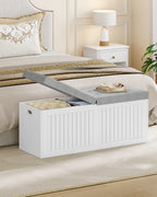 Hzuaneri Storage Chest, 109cm, Shoe Storage Bench with Seat, Large-capacity with Three Compartments, Blanket Box for Entryway, Living Room, Hallway, 40 x 109 x 44.5 cm, White-Grey SB01903GY