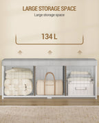 Hzuaneri Storage Chest, 109cm, Shoe Storage Bench with Seat, Large-capacity with Three Compartments, Blanket Box for Entryway, Living Room, Hallway, 40 x 109 x 44.5 cm, White-Grey SB01903GY