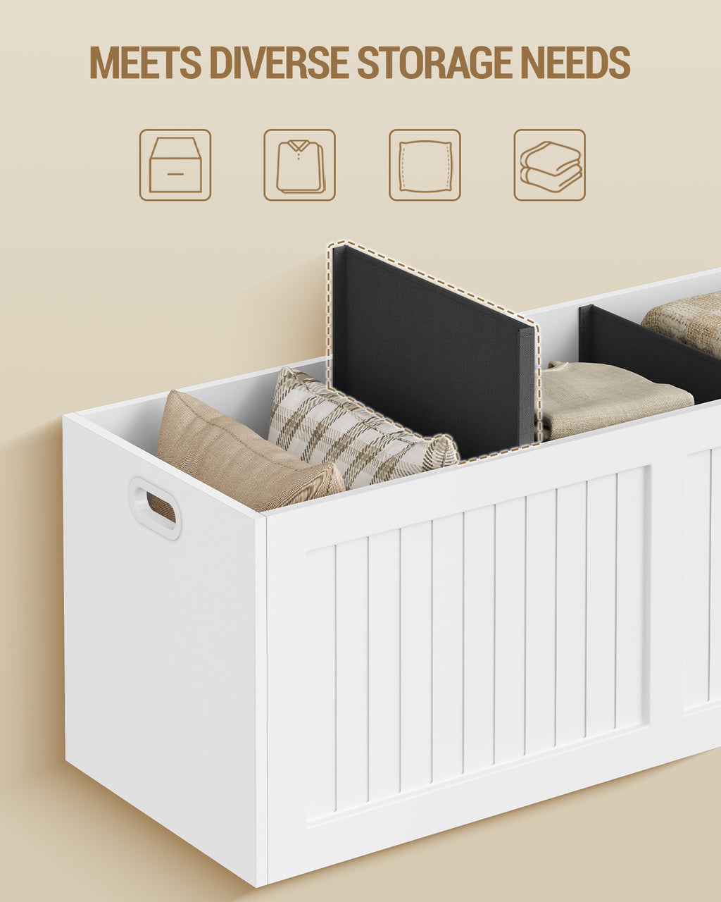 Hzuaneri Storage Chest, 109cm, Shoe Storage Bench with Seat, Large-capacity with Three Compartments, Blanket Box for Entryway, Living Room, Hallway, 40 x 109 x 44.5 cm, White-Grey SB01903GY