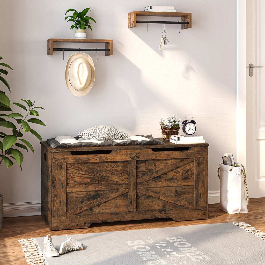 Hzuaneri Storage Chest, Storage Bench, Wooden Blanket Box Trunk with 2 Hinge, Lift-Top Organizer Chest, Shoe Bench for Hallway, Bedroom, Living Room, 40 x 100 x 48 cm, Rustic Brown SB03401X