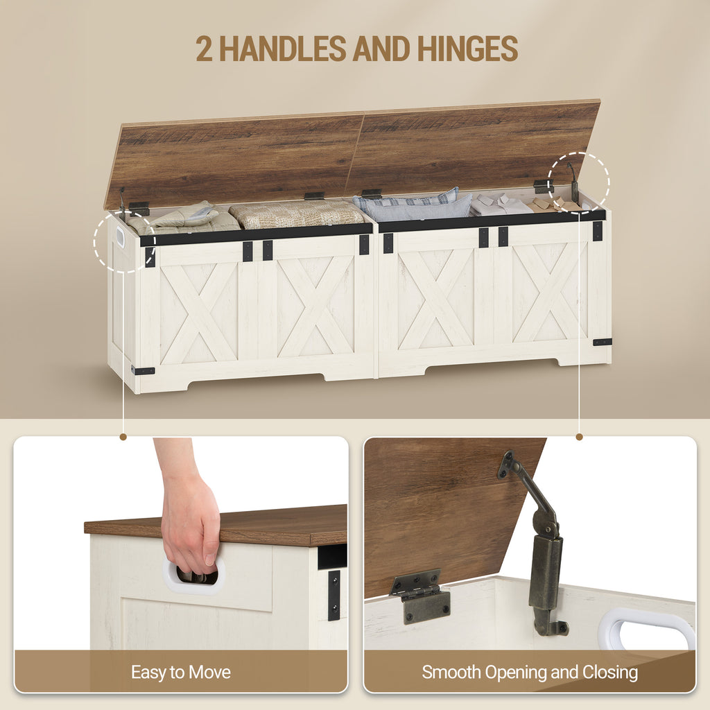 Hzuaneri Shoe Bench, Storage Cabinet, 2 Sturdy Hinges, Barn Style, 40 x 150 x 48.5 cm, Seat Chest for Entryway, Bedroom, White Brown, SB15014X