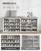Hzuaneri Shoe Bench, Shoe Rack with Seat, Shoe Cabinet with Bench, 24 Compartments, Entrance Bench with Adjustable Shelves for Living Room, Bedroom, Hallway, White-Grey SB32403GY
