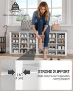 Hzuaneri Shoe Bench, Shoe Rack with Seat, Shoe Cabinet with Bench, 24 Compartments, Entrance Bench with Adjustable Shelves for Living Room, Bedroom, Hallway, White-Grey SB32403GY