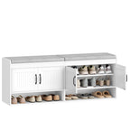 Hzuaneri Shoe Bench, 140 cm, Shoe Rack with Seat, Bench with Storage Space, Open Design, Hidden Storage, for Living Room and Entryway, 35 x 140 x 54 cm, White SB41403GY