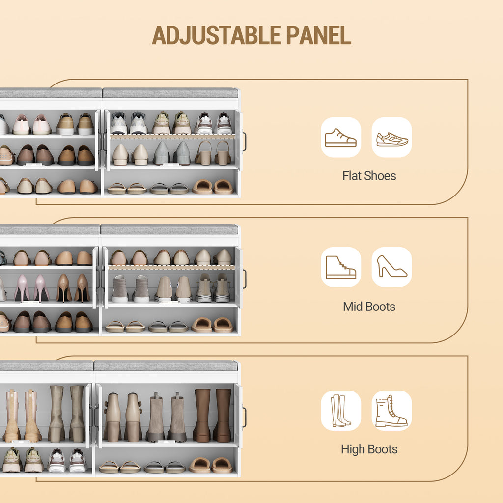 Hzuaneri Shoe Bench, 140 cm, Shoe Rack with Seat, Bench with Storage Space, Open Design, Hidden Storage, for Living Room and Entryway, 35 x 140 x 54 cm, White SB41403GY