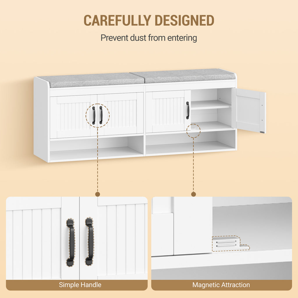 Hzuaneri Shoe Bench, 140 cm, Shoe Rack with Seat, Bench with Storage Space, Open Design, Hidden Storage, for Living Room and Entryway, 35 x 140 x 54 cm, White SB41403GY