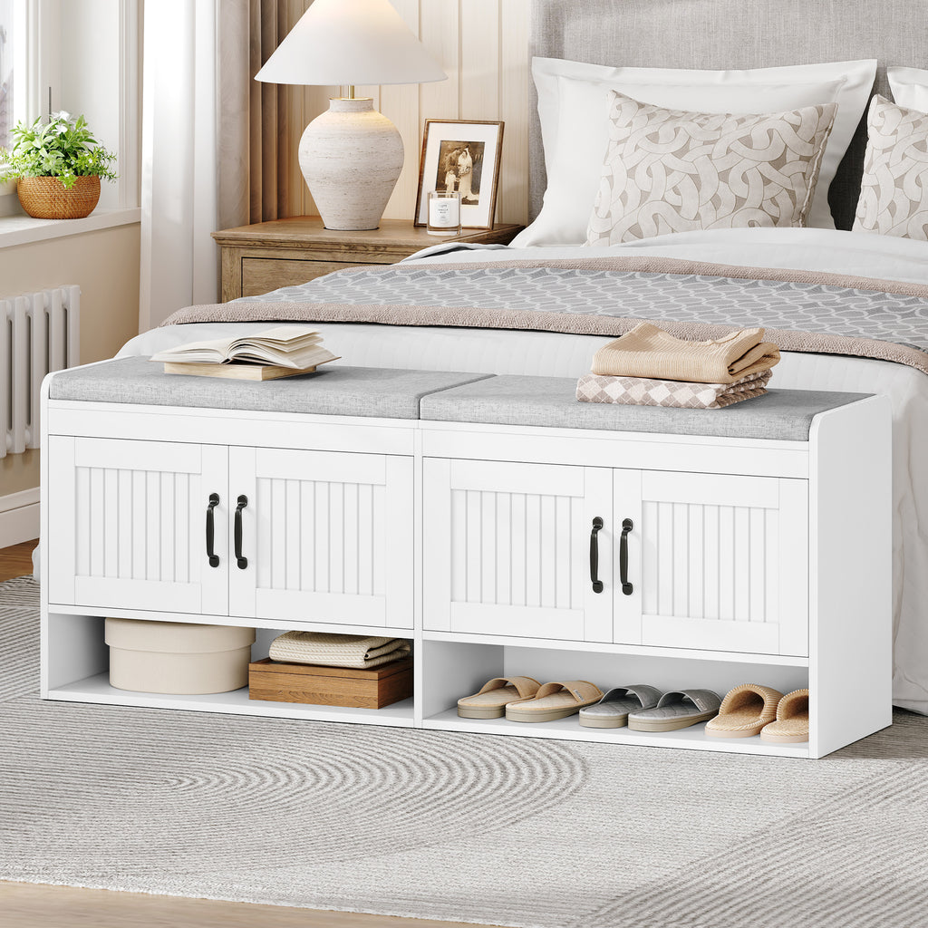 Hzuaneri Shoe Bench, 140 cm, Shoe Rack with Seat, Bench with Storage Space, Open Design, Hidden Storage, for Living Room and Entryway, 35 x 140 x 54 cm, White SB41403GY