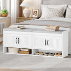 Hzuaneri Shoe Bench, 140 cm, Shoe Rack with Seat, Bench with Storage Space, Open Design, Hidden Storage, for Living Room and Entryway, 35 x 140 x 54 cm, White SB41403GY