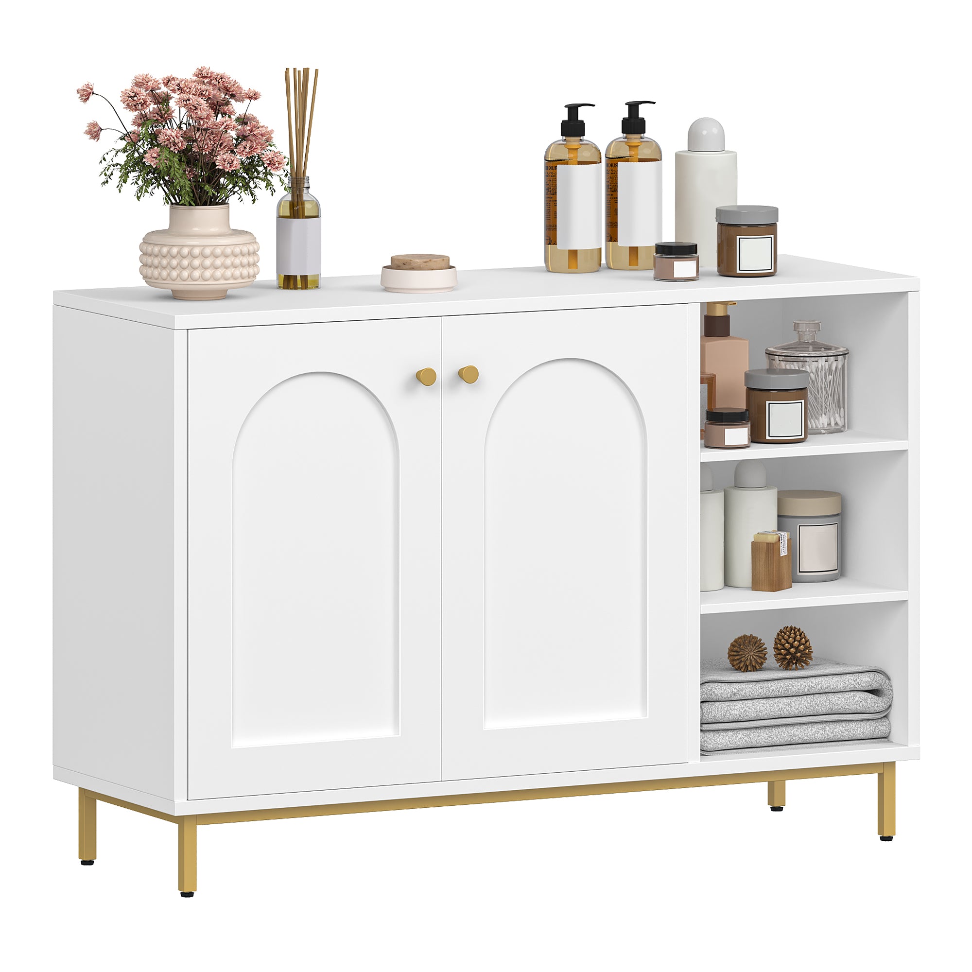 HEXCELEN  ‌Modern 2-Door Cabinet with Open Shelf, for Bathroom & Kitchen