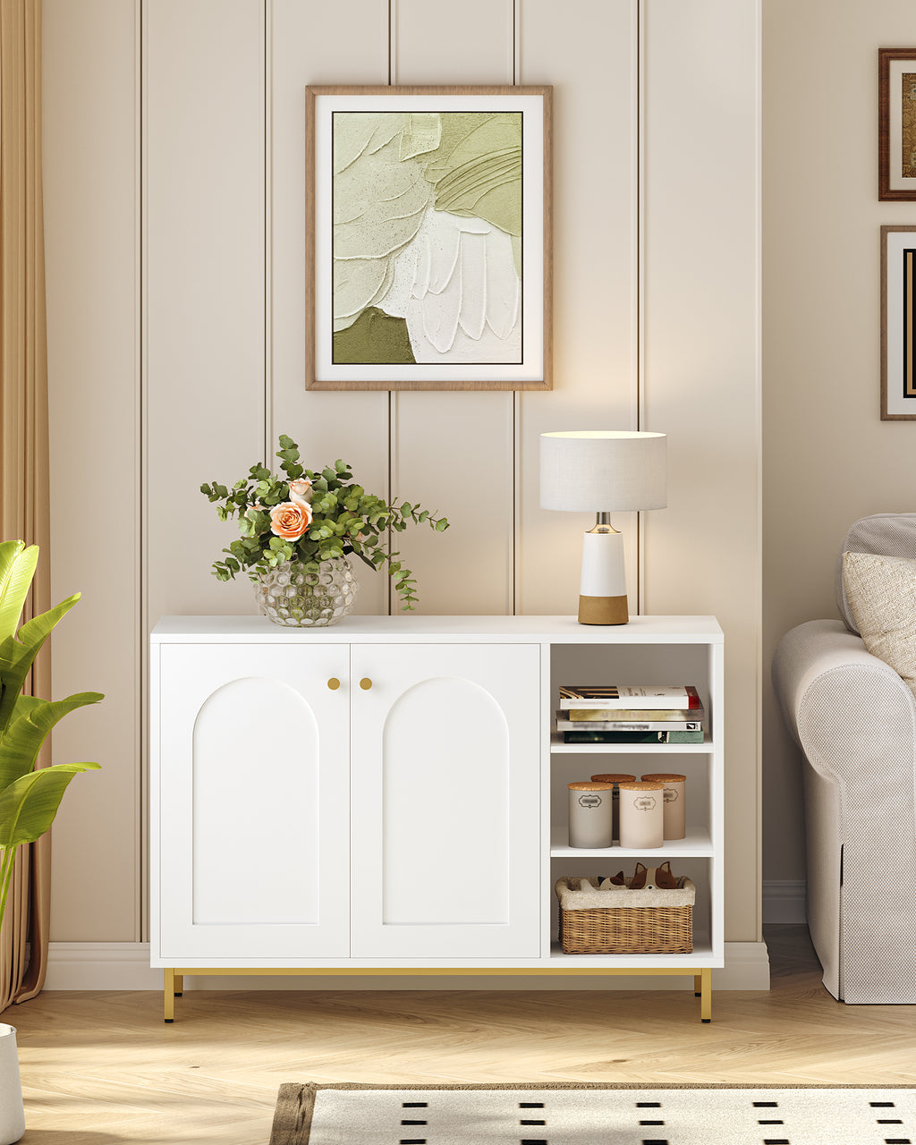 HEXCELEN  ‌Modern 2-Door Cabinet with Open Shelf, for Bathroom & Kitchen