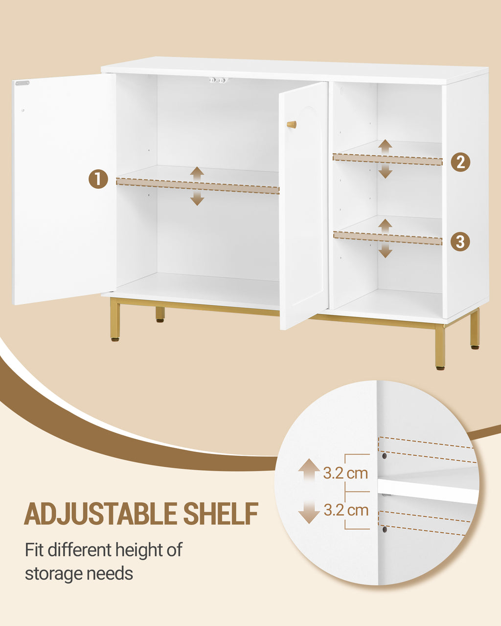 HEXCELEN  ‌Modern 2-Door Cabinet with Open Shelf, for Bathroom & Kitchen