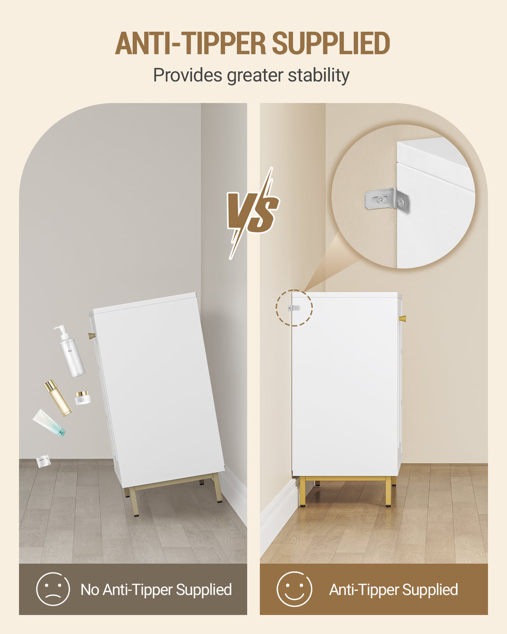 HEXCELEN  ‌Modern 2-Door Cabinet with Open Shelf, for Bathroom & Kitchen