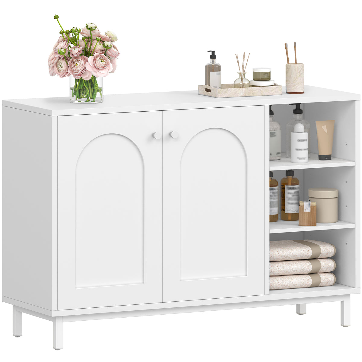 HEXCELEN  ‌Modern 2-Door Cabinet with Open Shelf, for Bathroom & Kitchen