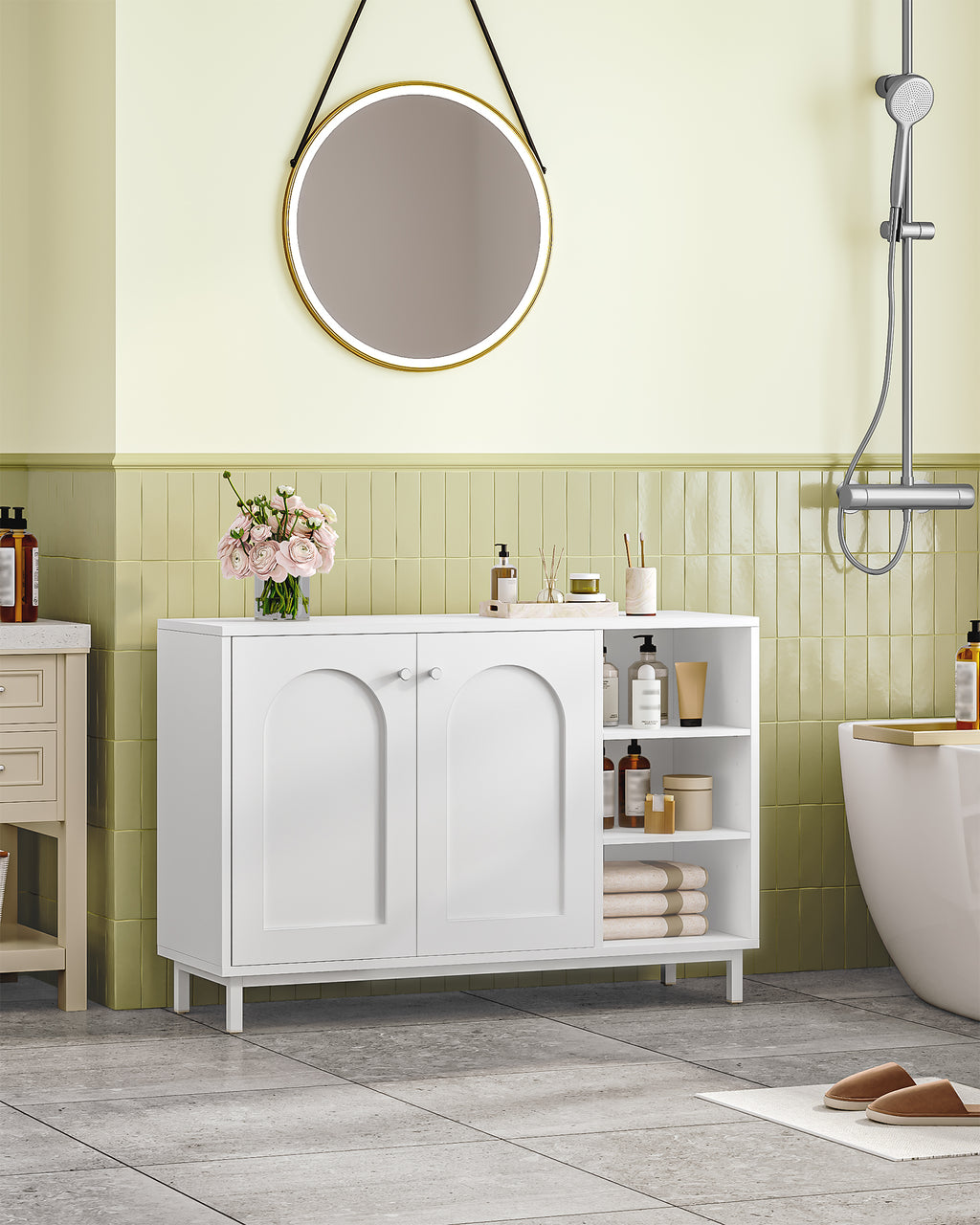 HEXCELEN  ‌Modern 2-Door Cabinet with Open Shelf, for Bathroom & Kitchen