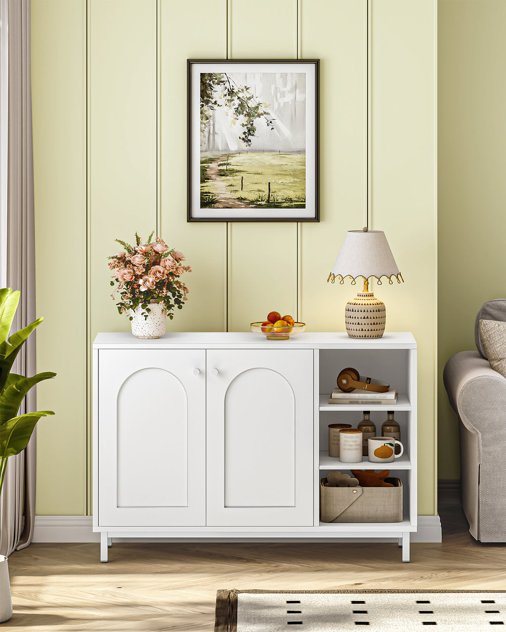 HEXCELEN  ‌Modern 2-Door Cabinet with Open Shelf, for Bathroom & Kitchen