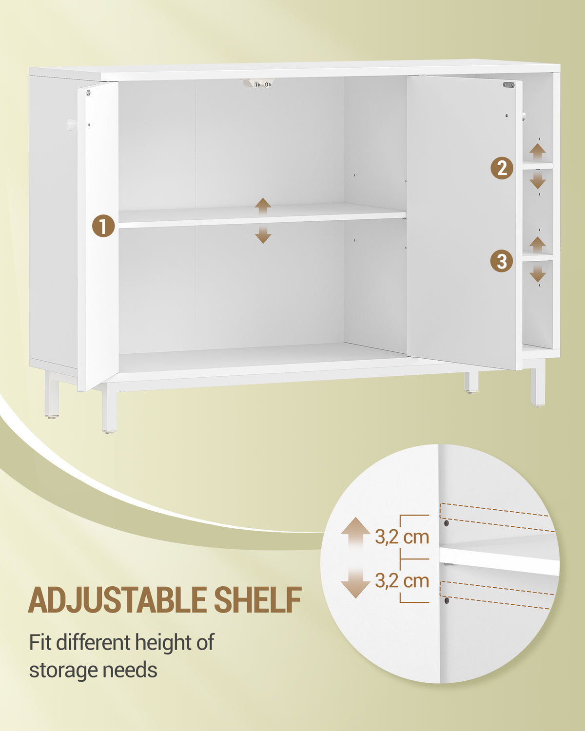 HEXCELEN  ‌Modern 2-Door Cabinet with Open Shelf, for Bathroom & Kitchen