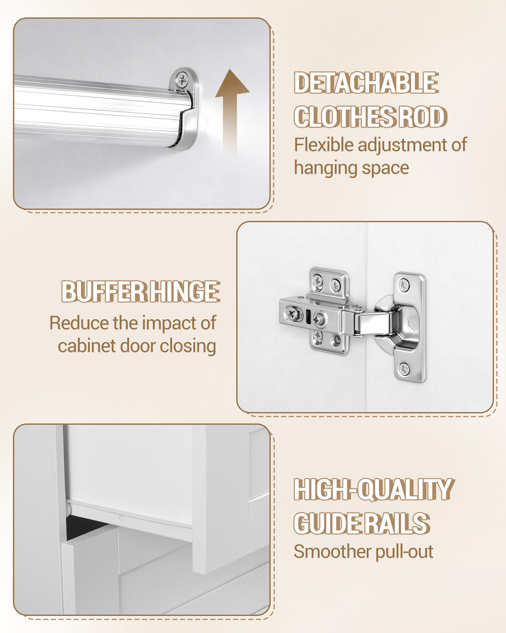 Hzuaneri Wardrobe with 4 Doors and 2 Drawers, Wardrobe with Clothes Rail and Shelf, Hinged Door Wardrobe for Bedroom, Guest Room and Small Spaces, White BW08003E
