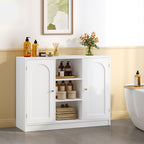 Hzuaneri Bathroom Cabinet with 2 Doors, Kitchen Cabinet, Storage Cabinet, Sideboard with 3 Open Storage Compartments, Adjustable Shelf, Bathroom, Kitchen, 30 x 100 x 81.5 cm, White SC21203X
