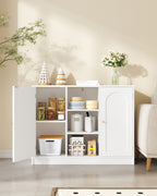 Hzuaneri Bathroom Cabinet with 2 Doors, Kitchen Cabinet, Storage Cabinet, Sideboard with 3 Open Storage Compartments, Adjustable Shelf, Bathroom, Kitchen, 30 x 100 x 81.5 cm, White SC21203X