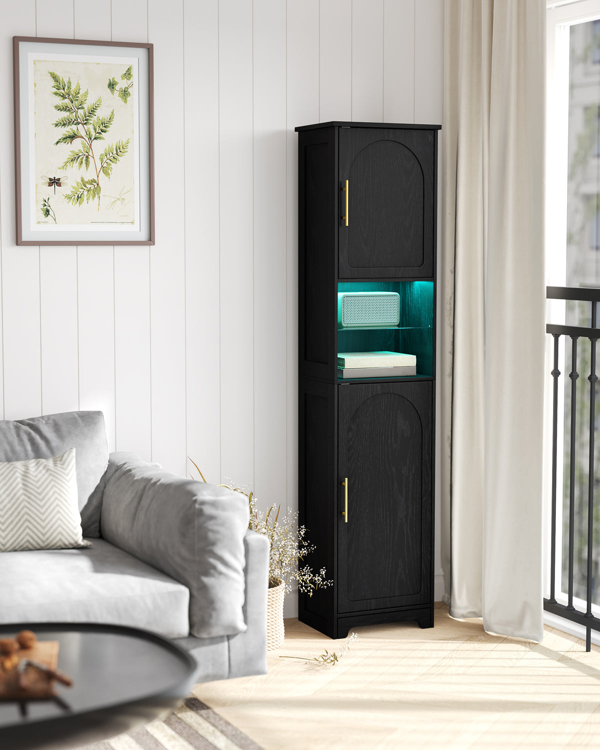 Hzuaneri SC28204X Bathroom Cabinet, Tall Cabinet with Colour Changing LED Lights and 2 Doors, Adjustable Shelves, Living Room, Bathroom, 30 x 40 x 170 cm, Black SC28204X