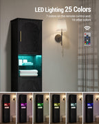 Hzuaneri SC28204X Bathroom Cabinet, Tall Cabinet with Colour Changing LED Lights and 2 Doors, Adjustable Shelves, Living Room, Bathroom, 30 x 40 x 170 cm, Black SC28204X
