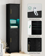 Hzuaneri SC28204X Bathroom Cabinet, Tall Cabinet with Colour Changing LED Lights and 2 Doors, Adjustable Shelves, Living Room, Bathroom, 30 x 40 x 170 cm, Black SC28204X