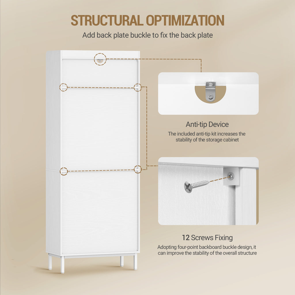 Hzuaneri Bathroom Cabinet, Kitchen Cabinet, Storage Cabinet, 4 Doors and 1 Open Area, Adjustable Shelf, Bathroom, Living Room, 30 x 60 x 160 cm, White SC45713W