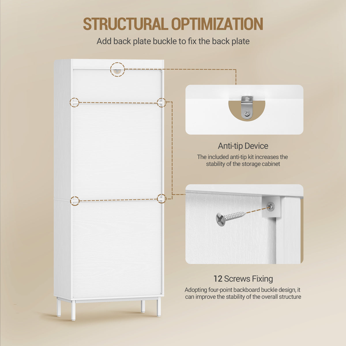 Hzuaneri Bathroom Cabinet, Kitchen Cabinet, Storage Cabinet, 4 Doors and 1 Open Area, Adjustable Shelf, Bathroom, Living Room, 30 x 60 x 160 cm, White SC45713W