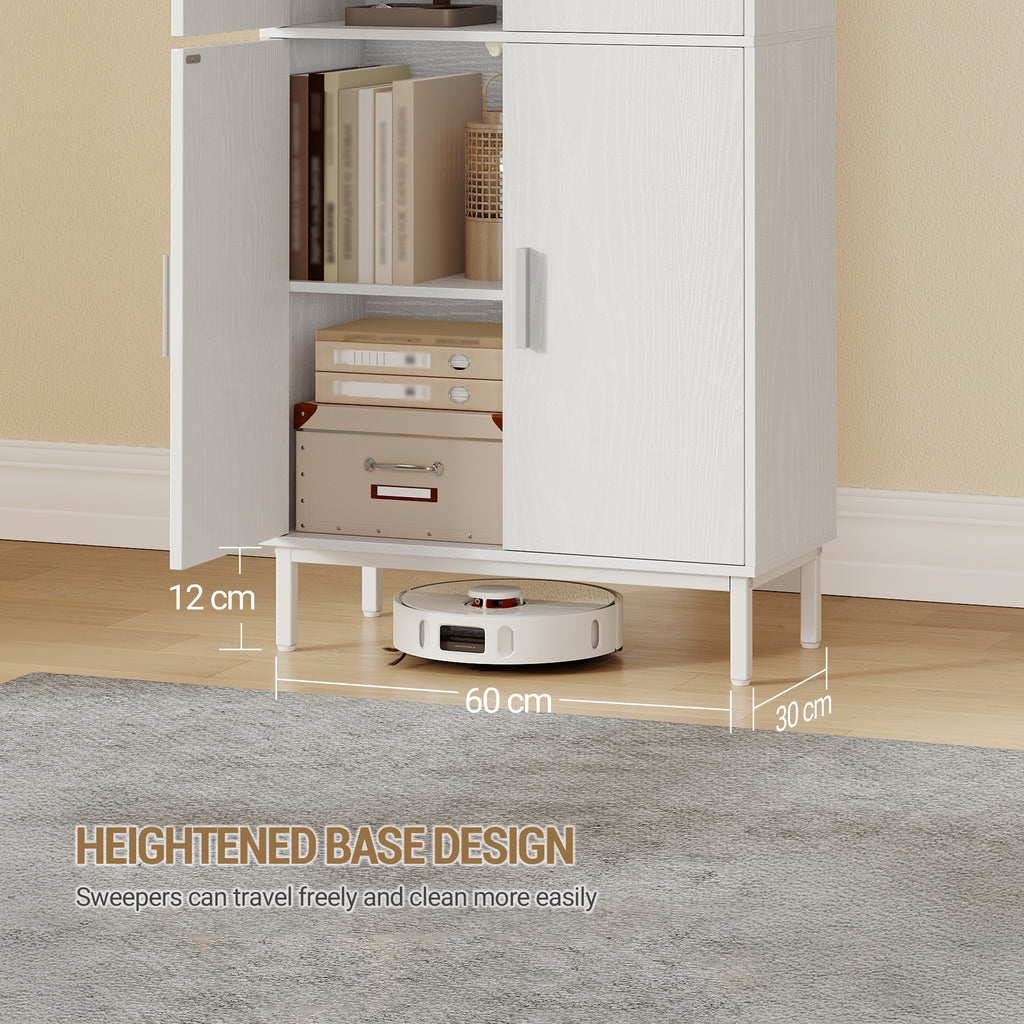 Hzuaneri Bathroom Cabinet, Kitchen Cabinet, Storage Cabinet, 4 Doors and 1 Open Area, Adjustable Shelf, Bathroom, Living Room, 30 x 60 x 160 cm, White SC45713W