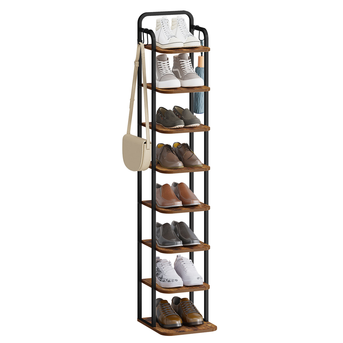 HEXCELEN Adjustable 8-Tier Vertical Shoe Rack, Space Saving Shoe Storage Unit