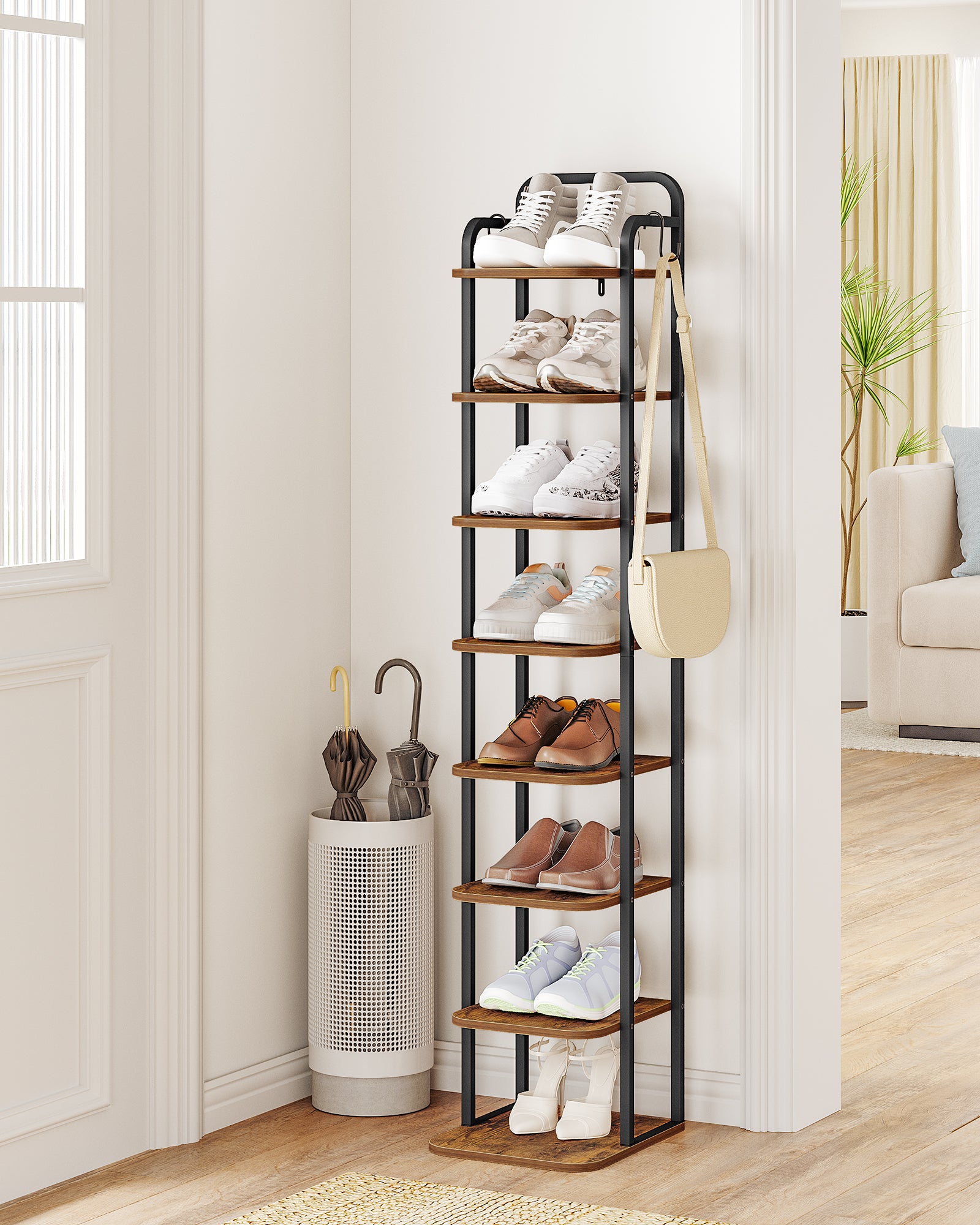 HEXCELEN Adjustable 8-Tier Vertical Shoe Rack, Space Saving Shoe Storage Unit