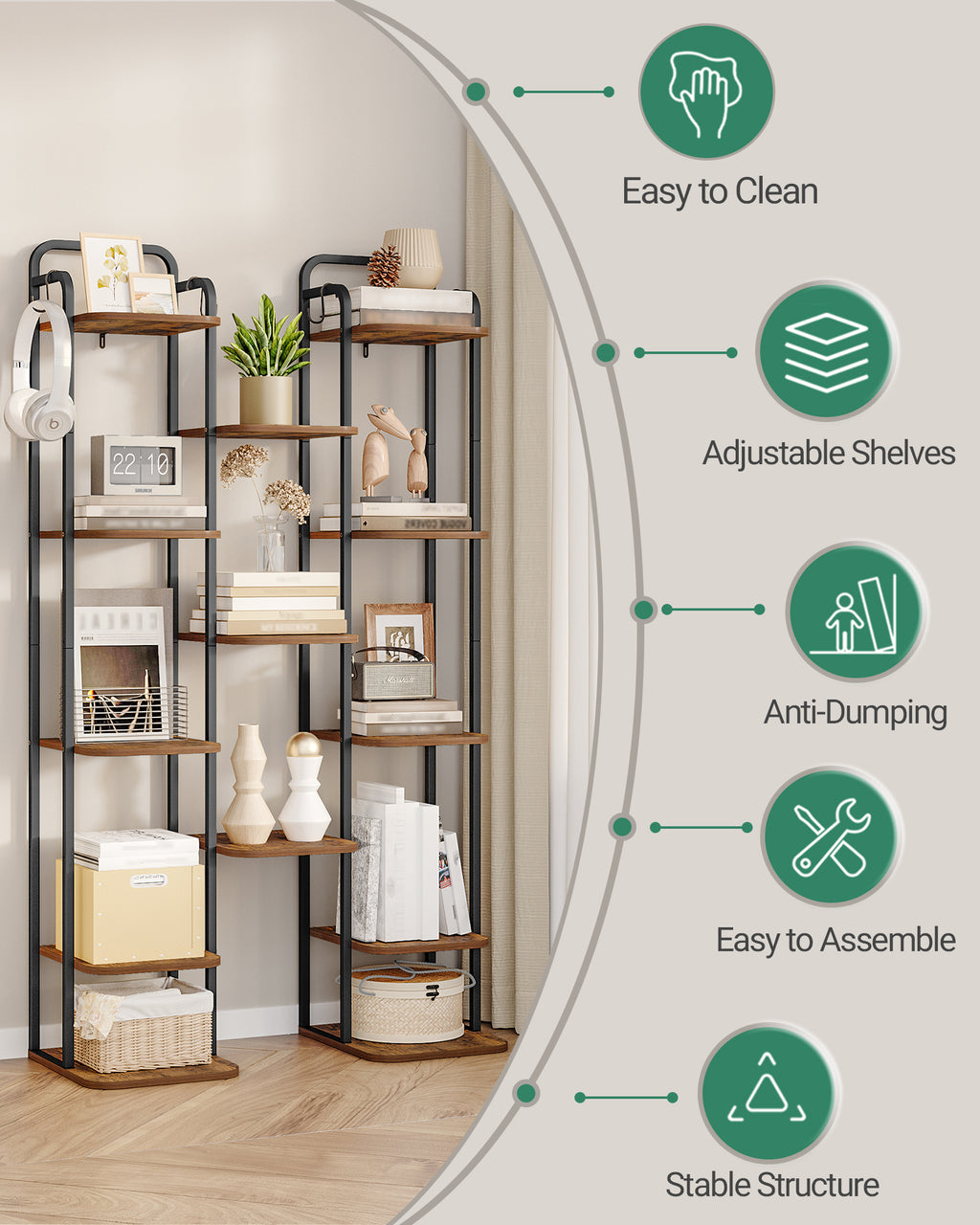 HEXCELEN Adjustable 8-Tier Vertical Shoe Rack, Space Saving Shoe Storage Unit