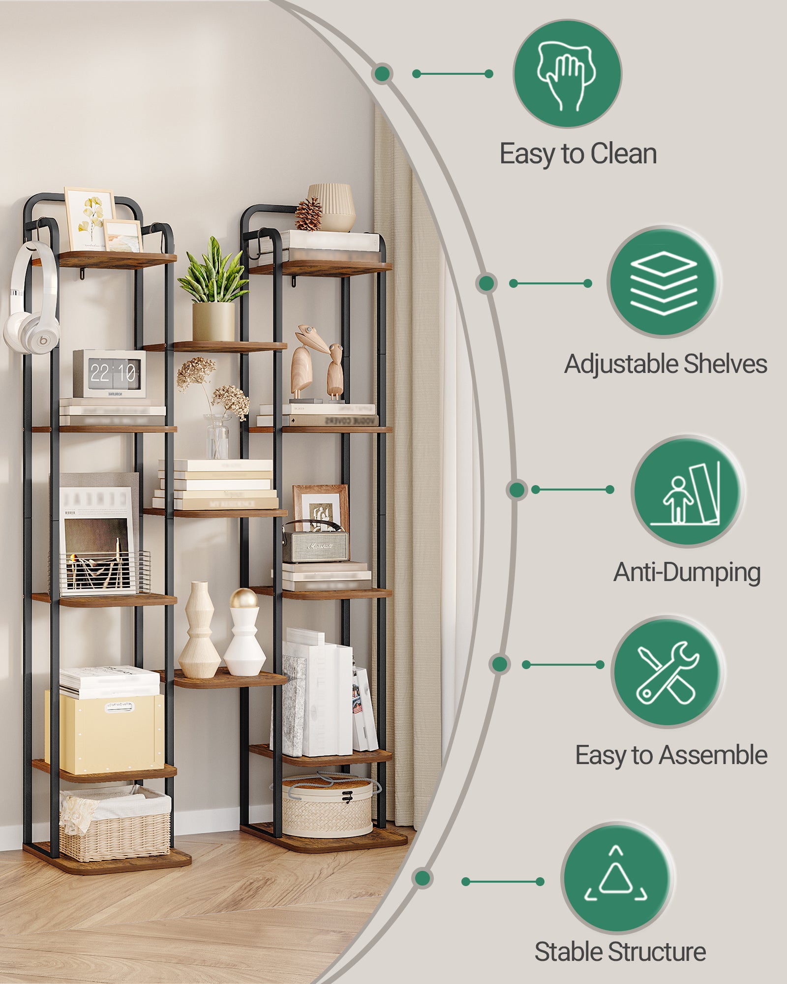 HEXCELEN Adjustable 8-Tier Vertical Shoe Rack, Space Saving Shoe Storage Unit
