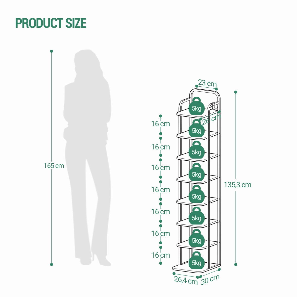 HEXCELEN Adjustable 8-Tier Vertical Shoe Rack, Space Saving Shoe Storage Unit