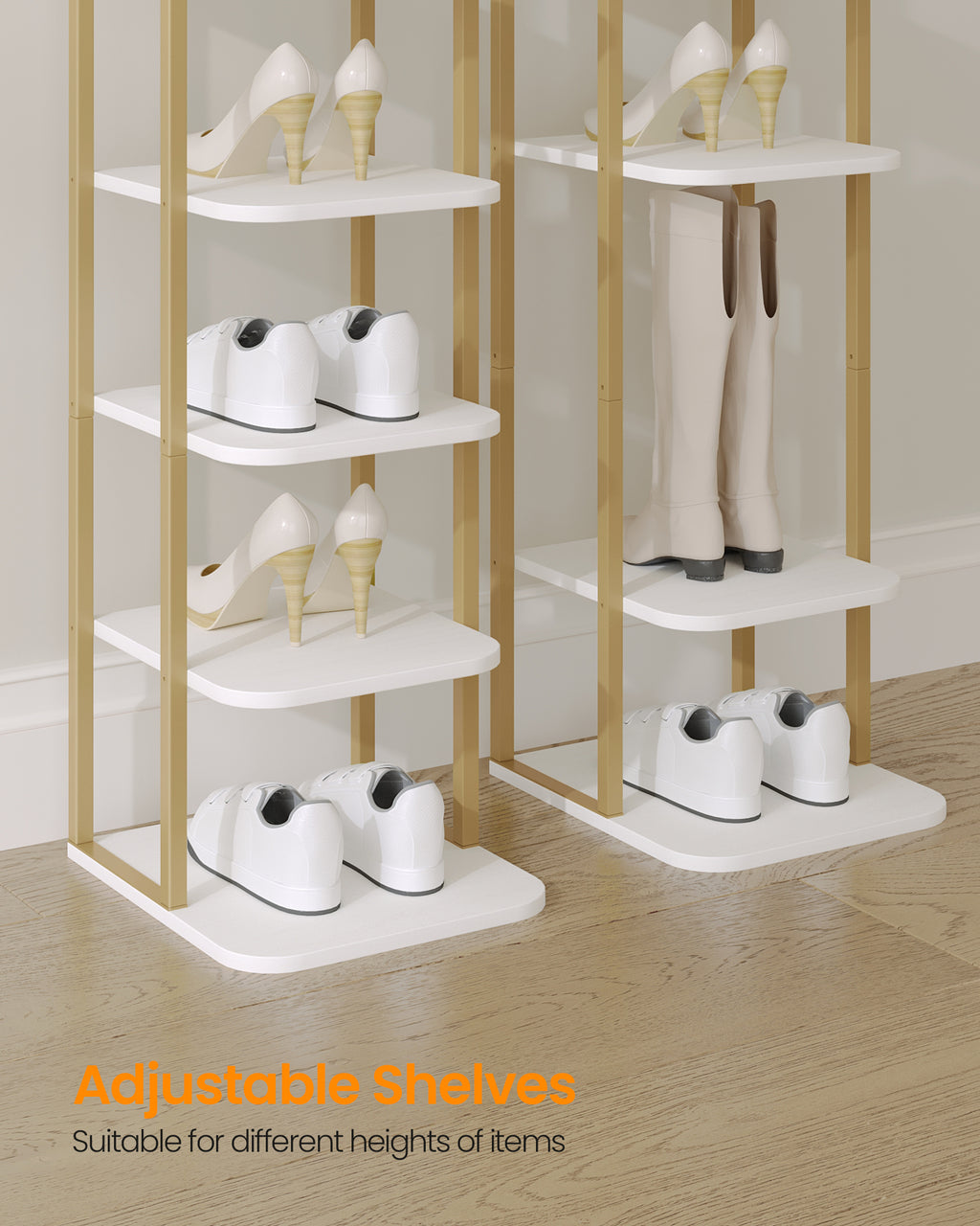 HEXCELEN Adjustable 8-Tier Vertical Shoe Rack, Space Saving Shoe Storage Unit