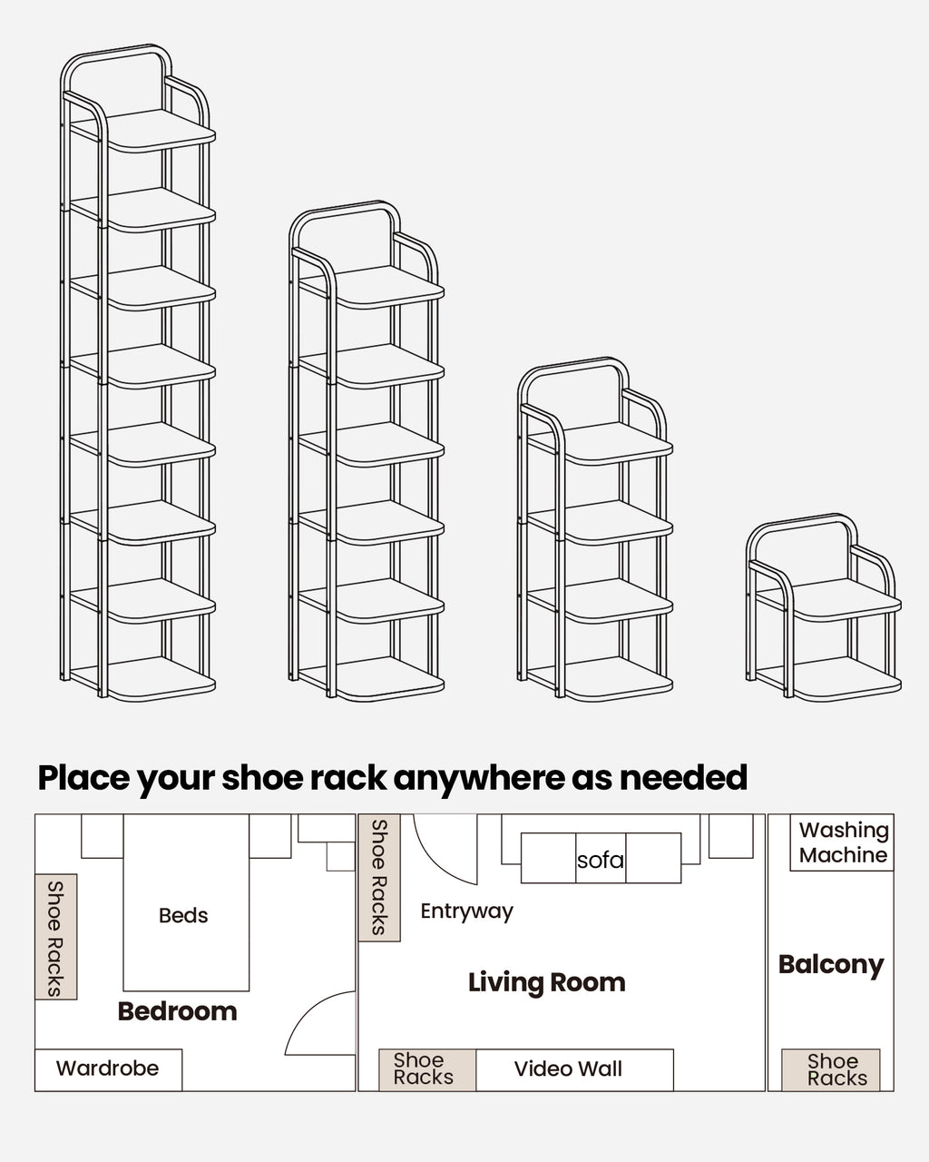 HEXCELEN Adjustable 8-Tier Vertical Shoe Rack, Space Saving Shoe Storage Unit