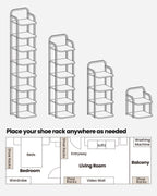 HEXCELEN Adjustable 8-Tier Vertical Shoe Rack, Space Saving Shoe Storage Unit