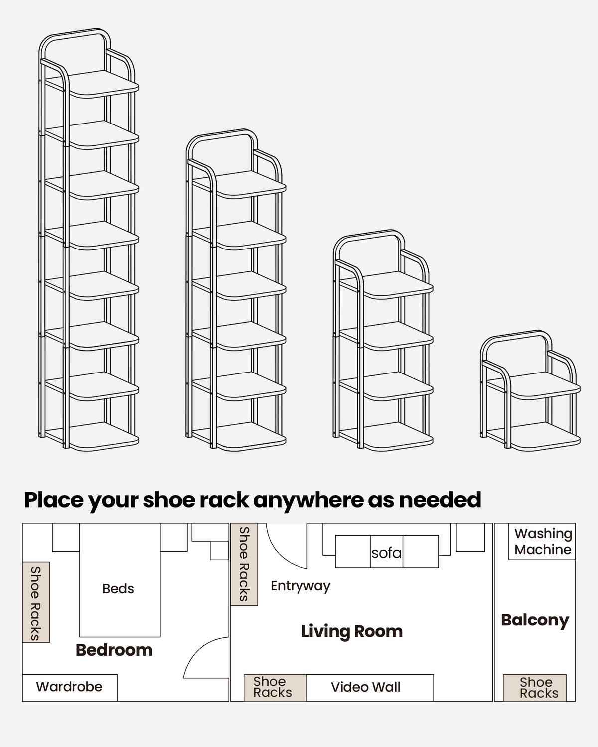 HEXCELEN Adjustable 8-Tier Vertical Shoe Rack, Space Saving Shoe Storage Unit