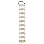 Hzuaneri 10-Tier Vertical Shoe Rack, Narrow Shoe Tower, High Shoe Rack with 2 Hooks, Adjustable Shelf, Small Space, Corner Shoe Rack, Entrance Passage, Living Room Greige SR11205B